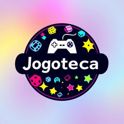 A circular logo design for 'Jogoteca', incorporating elements of gaming to create a fun and engaging identity