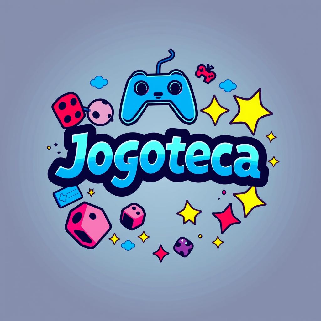 A circular logo design for 'Jogoteca', incorporating elements of gaming to create a fun and engaging identity