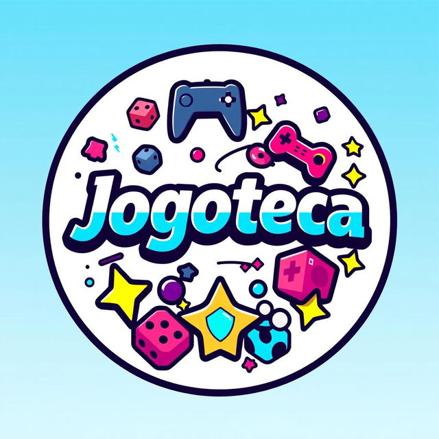 A circular logo design for 'Jogoteca', incorporating elements of gaming to create a fun and engaging identity