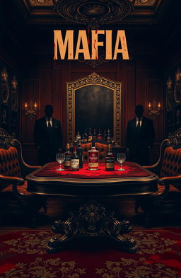 A luxurious and blood-soaked cover design representing the mafia world, featuring a dark, atmospheric setting with a lavishly adorned room