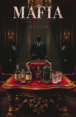 A luxurious and blood-soaked cover design representing the mafia world, featuring a dark, atmospheric setting with a lavishly adorned room
