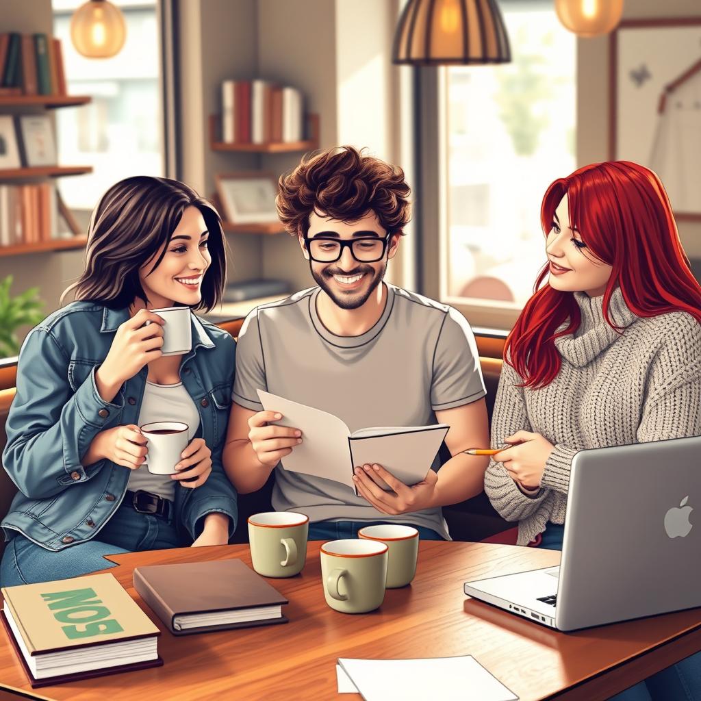 Three true friends sitting together in a cozy cafe, sharing their dreams and aspirations