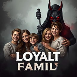 A dramatic book cover illustrating the theme of loyalty in family, featuring a serene family portrait where members are smiling and embracing each other