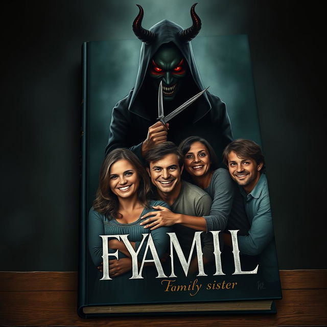 A dramatic book cover illustrating the theme of loyalty in family, featuring a serene family portrait where members are smiling and embracing each other