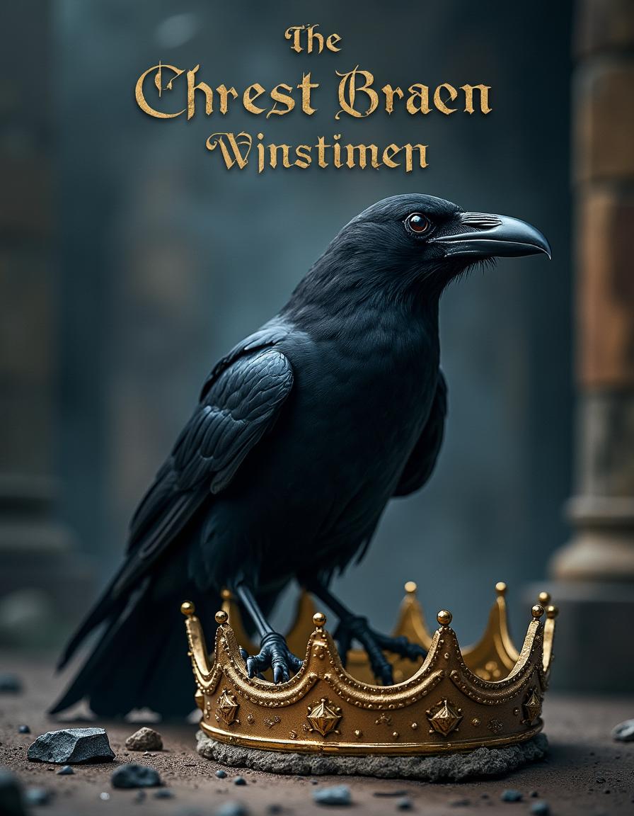 A captivating book cover design featuring a mysterious crow perched upon a broken crown