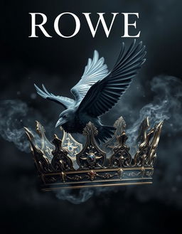 A stunning book cover design featuring a crow in mid-flight, elegantly soaring through a broken crown