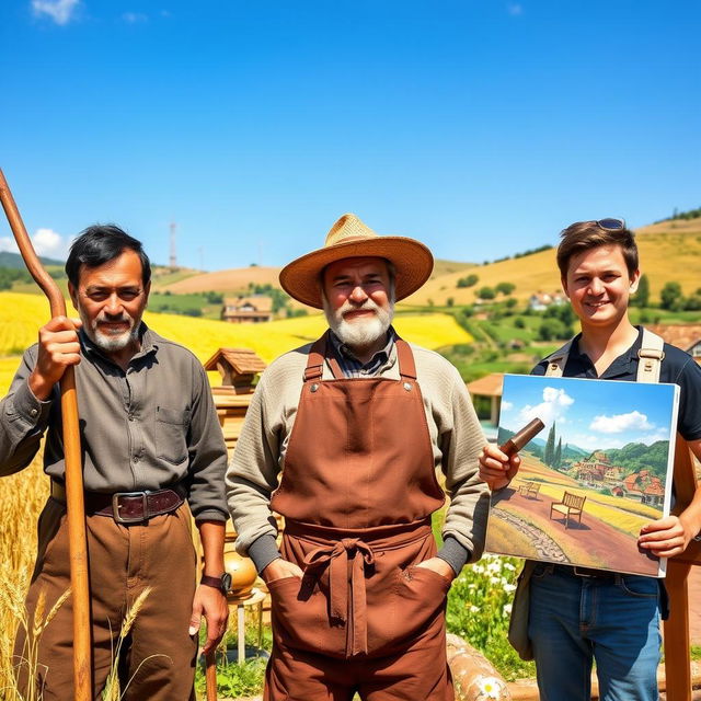 Three real men from a quaint village, each showcasing their unique backgrounds and aspirations for success