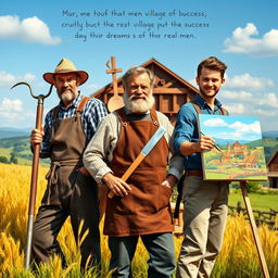 Three real men from a quaint village, each showcasing their unique backgrounds and aspirations for success