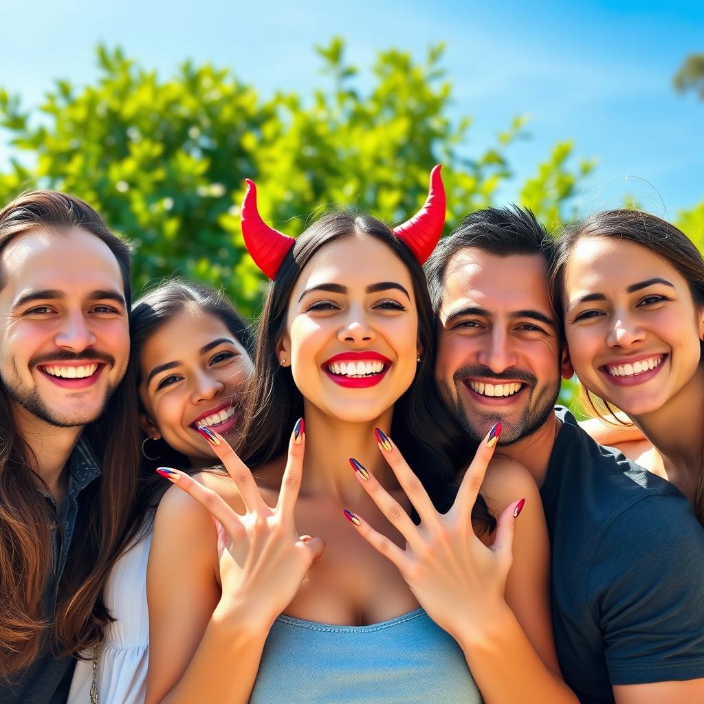 A happy family portrait in a sunny outdoor setting