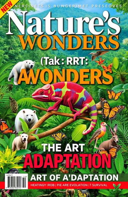 A vibrant magazine cover featuring the theme of adaptation in biology