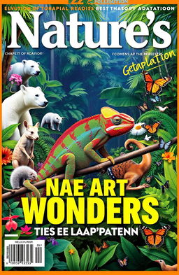 A vibrant magazine cover featuring the theme of adaptation in biology