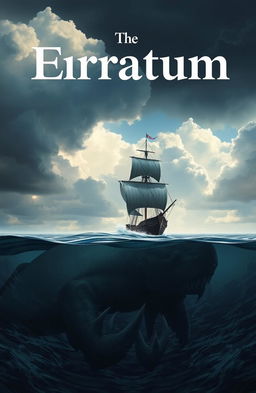 A dramatic scene from 'The Erratum' by Dauntless Brother, featuring a lone pirate ship sailing across turbulent seas