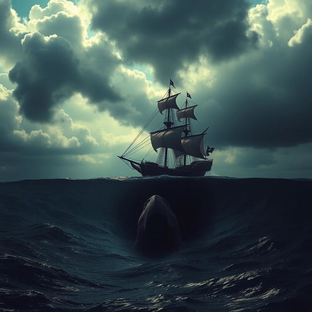 An epic scene inspired by 'The Erratum' by Dauntless Brother, showcasing a lone pirate ship bravely sailing above a dark ocean