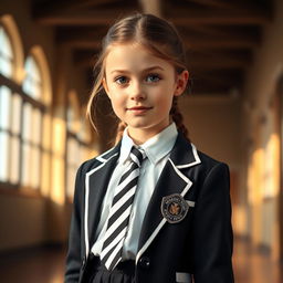 An ultra-realistic portrait of a young girl with the face of Rachel Leigh Cook at 12 years old