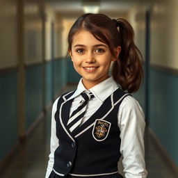 An ultra-realistic portrait of a young girl with the face of Rachel Leigh Cook at 12 years old