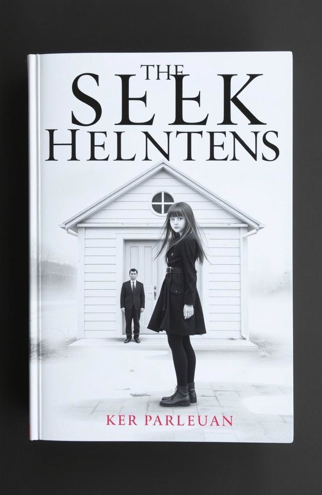 A cover for a book featuring a girl standing in front of a short, white building, exuding a somewhat eerie vibe