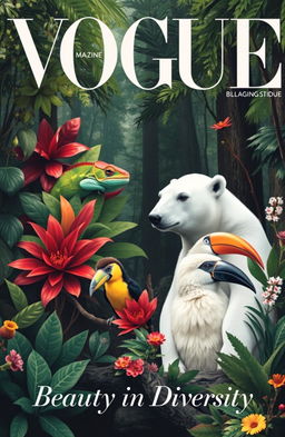 A stylish and modern magazine cover titled 'Vogue' featuring a visually striking representation of biological adaptation