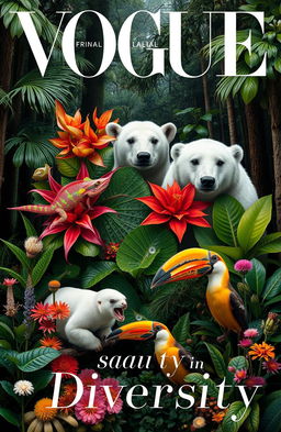 A stylish and modern magazine cover titled 'Vogue' featuring a visually striking representation of biological adaptation
