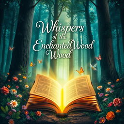 A captivating ebook cover design featuring a mystical forest scene illuminated by soft, ethereal light