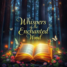 A captivating ebook cover design featuring a mystical forest scene illuminated by soft, ethereal light