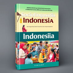 A striking book cover for a sociolinguistics textbook that beautifully captures the essence of Indonesian society's linguistic diversity
