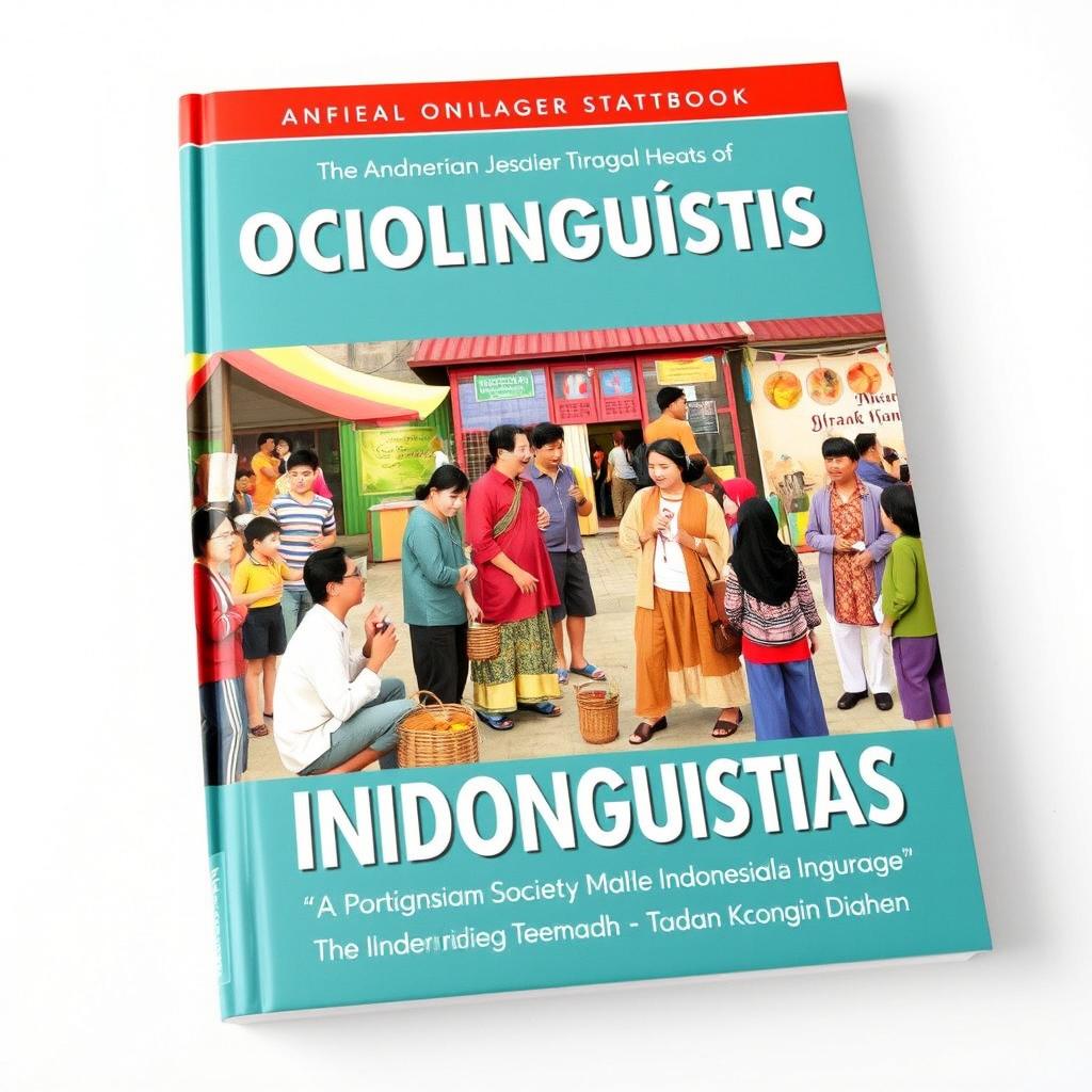 A striking book cover for a sociolinguistics textbook that beautifully captures the essence of Indonesian society's linguistic diversity