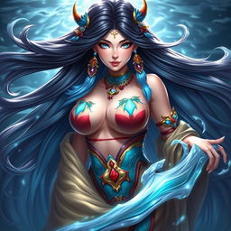 A stunning depiction of Kadita from Mobile Legends, reimagined as a beautiful Central Asian woman with large breasts