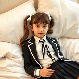 A portrait of a European girl in a stylish bedroom