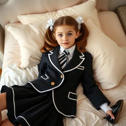 A portrait of a European girl in a stylish bedroom
