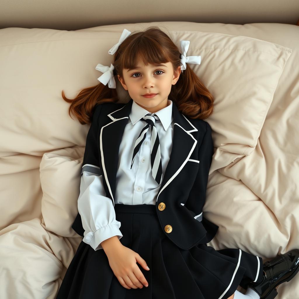 A portrait of a European girl in a stylish bedroom