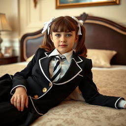 A portrait of a European girl in an elegantly decorated bedroom