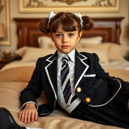A portrait of a European girl in an elegantly decorated bedroom