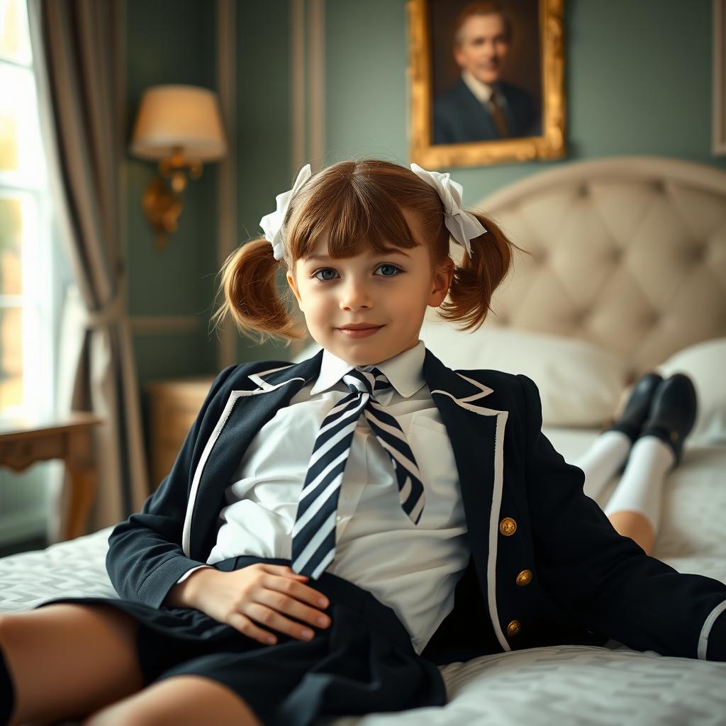 A portrait of a European girl in an elegantly decorated bedroom