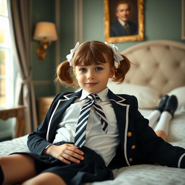 A portrait of a European girl in an elegantly decorated bedroom