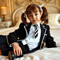 A portrait of a European girl in an elegantly decorated bedroom