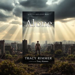 A captivating book cover for 'Alone' by Tracy Rimmer, featuring a haunting post-nuclear war landscape