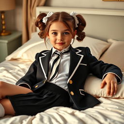 A portrait of a European girl in a beautifully styled bedroom