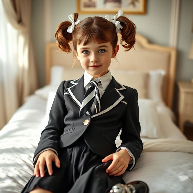 A portrait of a European girl in a beautifully styled bedroom