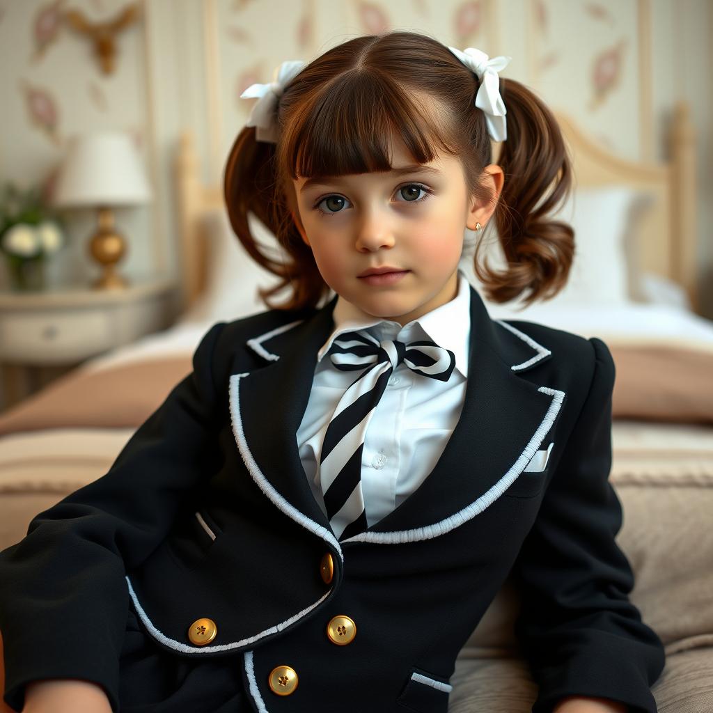 A portrait of a European girl in a beautifully designed bedroom