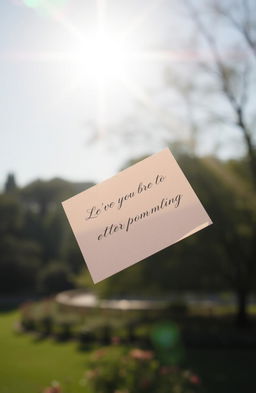A serene morning scene with a gentle breeze, where a letter floats through the air, dancing playfully in the sunlight