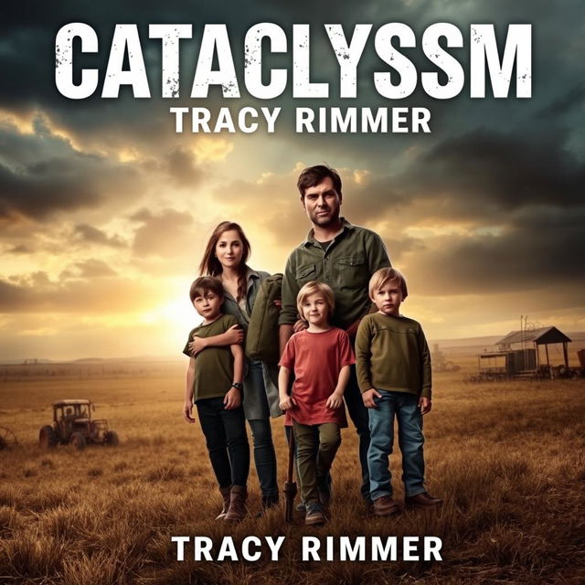 A captivating book cover titled 'Cataclysm' by Tracy Rimmer, featuring a post-apocalyptic scene