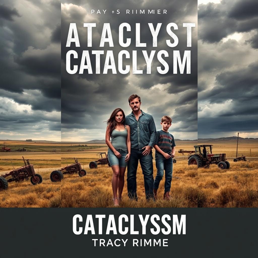 A captivating book cover titled 'Cataclysm' by Tracy Rimmer, featuring a post-apocalyptic scene