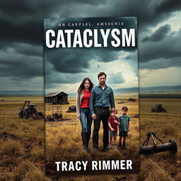 A captivating book cover titled 'Cataclysm' by Tracy Rimmer, featuring a post-apocalyptic scene