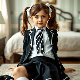 A portrait of a European girl in a tastefully decorated bedroom