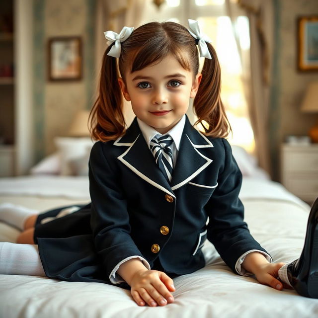 A portrait of a European girl in a tastefully decorated bedroom
