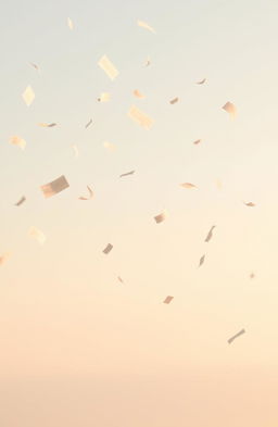 A serene morning scene depicting a gentle breeze, with numerous letters floating gracefully through the air, playfully dancing in the sunlight