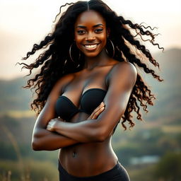 A beautiful African woman posed in a confident stance, showcasing her full body from the front view