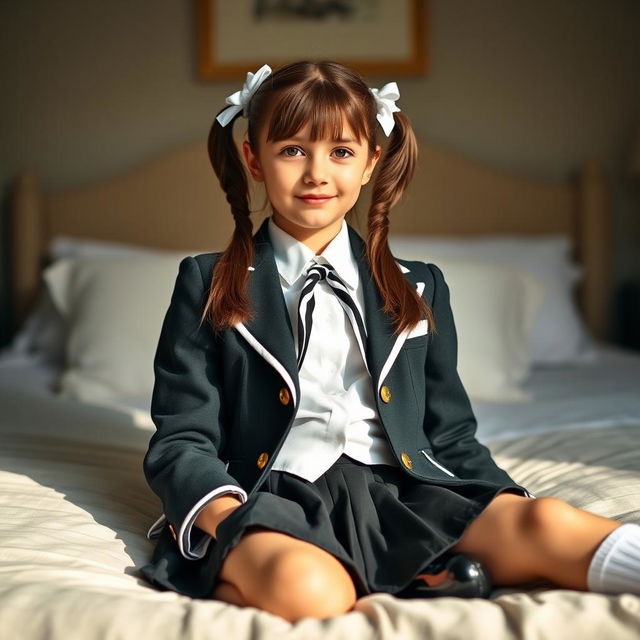 A portrait of a European girl in a tastefully furnished bedroom