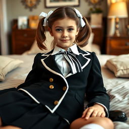 A portrait of a European girl in a well-decorated bedroom