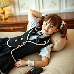 A portrait of a European girl in an elegantly decorated bedroom